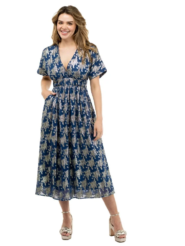 Retro Midi Dress | Navy Floral Shine